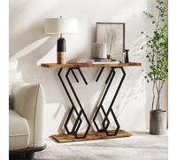 GIANTEX Table console, étroite, rustique, table d'entrée avec cadre en métal, forme papillon, table basse, table basse, 2 étagères, long buffet, 100 x 30 x 79 cm