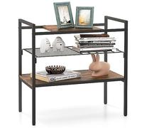 GIANTEX Table console industrielle à 3 étagères avec plateau coulissant et amovible, table de couloir, table d'appoint avec étagère en treillis, étagère de rangement, 60 x 33,5 x 61 cm