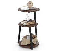 GIANTEX Table d'Appoint à 3 Niveaux 62 CM, Table de Chevet avec 3 Etagères en Bois, Table Basse Cadre en Métal avec Patins de Pied Réglables, Table d'Appoint Ronde Design Industrielle (1)