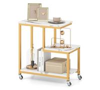 GIANTEX Table d'appoint à roulettes moderne en marbre doré - Table basse à 3 niveaux - Cadre en métal - 59 x 30 x 61 cm - Pour salon, chambre à coucher, bureau