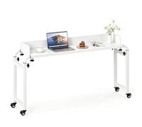 GIANTEX Table d'appoint avec 4 roulettes, bureau d'ordinateur mobile avec hauteur et longueur réglables, 135,5-206 x 40 x 73,5-102,5 cm, table de toilette, table d'ordinateur portable pour chambre à