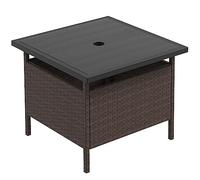 Giantex Table d'appoint d'extérieur avec trou de parasol de 5,1 cm, support de parasol en rotin, cadre en métal robuste, table de parasol pour patio, jardin, piscine (plateau en polyéthylène haute