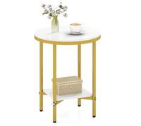 GIANTEX Table d'appoint en marbre doré - Table basse ronde avec 2 niveaux - Table de chevet en bois - Cadre en métal - Petite table de salon - Table basse moderne - Table d'appoint pour canapé