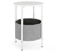 GIANTEX Table d'appoint ronde à 2 étages avec panier en textile, cadre en métal, table d'appoint basse, table de chevet, salon, chambre à coucher, bureau, 44 x 60,5 cm (blanc)