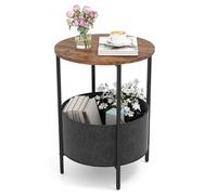 GIANTEX Table d'Appoint Ronde à 2 Niveaux, Bout de Canapé avec Panier de Rangement en Tissu, Cadre en Métal, Table d'Appoint Basse, Table de Chevet, pour Salon, Chambre, Bureau, 44 X 60,5 CM (Café)