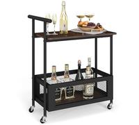 GIANTEX Table d'Appoint Roulante, Table Basse Coulissante avec Roues Verrouillables, Poignée, 2 Étagères de Rangement, Chariot Cuisine pour Salle à Manger, Salon, Bureau, Marron Rustique