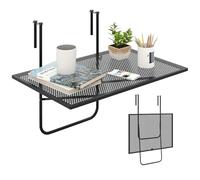 GIANTEX Table de Balcon Suspendue, Tableau en Maille, Table Pliante pour Balustrades jusqu'à 6 cm d'Épaisseur, Cadre en Métal, Support Triangulaire, pour Balcon, Terrasse, 60,5 x 50,5 x 51cm, Noir