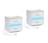 GIANTEX Table de chevet avec 2 tiroirs et station de charge intégrée - Table de chevet avec barre lumineuse LED RVB avec 16 couleurs et luminosité réglable - Table d'appoint pour salon, chambre à