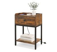 GIANTEX Table de chevet avec tiroir et étagère ouverte, table d'appoint en bois et métal, petite commode de chevet industrielle, table de canapé, table de couloir, table de téléphone, chambre à