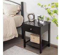 Giantex Table de Chevet avec Tiroir, Table de Nuit, Console de Nuit avec Étagère Ouverte, Table Basse, Table de Couloir, Table de Téléphone pour Salon, Chambre à Coucher, Noir