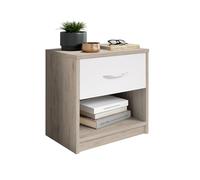 GIANTEX Table de Chevet avec Tiroir, Table de Nuit Moderne avec Tiroir Coulissant, Étagère de Rangement Ouverte, Patins Antidérapants, Petite Table d'Appoint 38,5 x 28 x 40,5 cm (Chêne + Blanc)