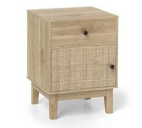 GIANTEX Table de Chevet Bohème, 1 Tiroir et 1 Porte Cannage, Table de Nuit en Rotin, Pied Antidérapant, Kit Anti-Basculement, 40 x 39 x 55 cm, Chevet de Lit Bois pour Chambre, Salon(Naturel)