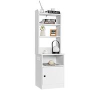 GIANTEX Table de Chevet Haute avec Station de Charge, Table de Nuit avec Étagères Réglables & Armoire & Prises & Port USB & Port Type-C, Meuble de Rangement Bibliothèque pour Chambre Bureau Salon