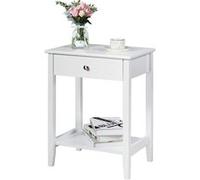 Table de Chevet Table de Nuit à 2 Niveaux avec 1 Tiroir, Table d'Appoint Moderne pour Chambre Salon Console, 47,5x36x62cm, Blanc