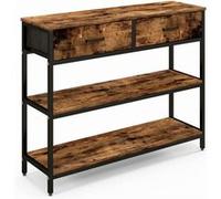 COSTWAY Table de Console Industrielle 3 Niveaux, 2 Tiroirs - 100 x 30 x 80cm Cadre en Métal Marron Rustique