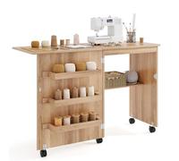 GIANTEX Table de couture pliable sur roulettes pour machine à coudre - Table à coudre en bois - Table polyvalente pour salon, bureau, chambre à coucher (chêne)