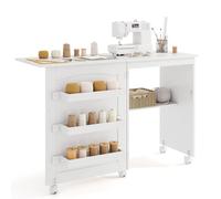 GIANTEX Table de Couture Pliante, Meuble Machine à Coudre avec 4 Étagères pour Travaux Manuels, 5 roulettes, Armoire Couture avec Rangement pour Petits Espaces (118,5 x 40 x 79,5 cm, Blanc)