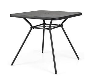 GIANTEX Table de Jardin Carrée, Plateau en SPC, Trou pour Parasol Ø 4 cm avec Couvercle, Pieds Réglable, Cadre en Métal Robuste, Charge 100 kg, Table Exterieur pour Jardin, Balcon, Terrasse, Noir