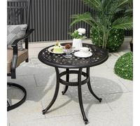 GIANTEX Table de Jardin Exterieur en Fonte d'Aluminium, Table Bistrot Ronde, Coussinets de Pieds Réglables, Motif Floral Élégant, pour Patio, Jardin, Balcon, Bronze Antique