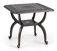GIANTEX Table de jardin - Résistante aux intempéries - En fonte d'aluminium - Table de balcon carrée avec plateau de rangement et coussinets de pieds réglables - Table d'appoint pour jardin - Bronze