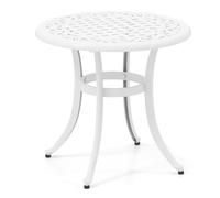 GIANTEX Table de jardin ronde en fonte d'aluminium - Résistante aux intempéries - Avec repose-pieds réglables - Table d'appoint - 60 x 60 x 53 cm - Ronde et blanche
