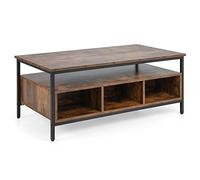 GIANTEX Table de salon à 3 niveaux, table à café en bois avec 1 étagère ouverte et 6 compartiments, structure en métal, support TV industriel pour salon, 105 x 60 x 45 cm, marron rustique
