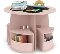 Giantex Table Enfant avec 4 Chaises Empilables et Tableau Noir en Forme Fleur (Rose) Rose