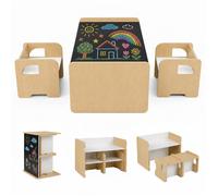 GIANTEX Table Enfant avec Chaise 3 PC avec Tableau Noir Table d'Activité Montessori Convertible en Bibliothèque pour Dessiner Nature