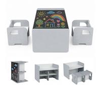 GIANTEX Table Enfant avec Chaise 3 PC avec Tableau Noir Table d'Activité Montessori Convertible en Bibliothèque pour Dessiner Gris