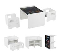 GIANTEX Table Enfant avec Chaise 3 PC avec Tableau Noir Table d'Activité Montessori Convertible en Bibliothèque pour Dessiner Blanc