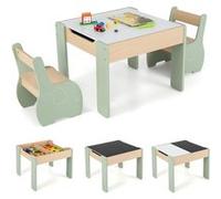 Giantex Table Enfants avec 2 Chaises et Tableau Amovible, Espace de Rangement, Vert Vert