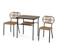 GIANTEX Table et Chaise Salle à Manger en Rotin, Salon de Jardin avec Table à 2 Niveaux, 2 Chaises à Différentes Tailles, Design Encastrable, pour Petit Espace, Cuisine, Balcon, Terrasse, Naturel