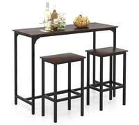 GIANTEX Table Haute Cuisine pour 3 Personnes, Mange Debout Rectangulaire, 2 Tabourets avec Repose-Pieds, Cadre en Métal, Style Industrielle pour Petit Espace, Salle à Manger, Restaurant (Marron)