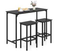 GIANTEX Table Haute Cuisine pour 3 Personnes, Mange Debout Rectangulaire, 2 Tabourets avec Repose-Pieds, Cadre en Métal, Style Industrielle pour Petit Espace, Salle à Manger, Restaurant (Noir)