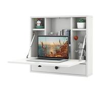 GIANTEX Table murale pliante en bois avec compartiments de rangement et tiroir - Montage mural - 60 x 15 x 57 cm - Blanc