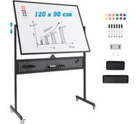 CostwayTableau Blanc Effaçable à Sec Mobile Double Face 120 x 90 cm avec Support Tableau Blanc Magnétique sur Pied avec Panneau Perforé Noir