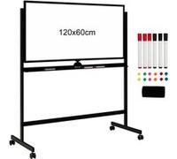 CostwayTableau Blanc Mobile Magnétique Double Face avec 6 Marqueurs 12 Aimants et 1 Gomme pour Bureau Blanc