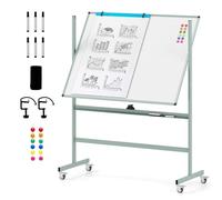 GIANTEX - Tableau blanc mobile avec support, 120 x 90 cm - Tableau magnétique double face 160/180 cm réglable en hauteur et pivotant à 360°, magnétique avec porte-stylos, pour école, maison et bureau