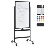 GIANTEX Tableau Blanc Mobile Double Face, 60 x 90 cm, Tableau Magnétique sur Pieds Réglable en 2 Hauteur, Effaçable à Sec, Marqueurs Noirs, Effaceur, Aimants (Noir, 60 x 100 cm)