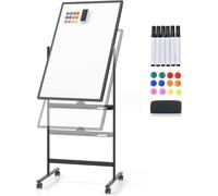 GIANTEX Tableau Blanc Mobile Double Face, 60 x 90 cm, Tableau Magnétique sur Pieds Réglable en 2 Hauteur, Effaçable à Sec, Marqueurs Noirs, Effaceur, Aimants (Noir, 60 x 90 cm)