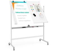 GIANTEX Tableau Blanc Mobile Double Face, 60 x 90 cm, Tableau Magnétique sur Pieds Réglable en 2 Hauteur, Effaçable à Sec, Marqueurs Noirs, Effaceur, Aimants (Blanc, 120 x 90 cm)