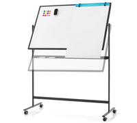 GIANTEX Tableau Blanc Mobile, Tableau Double Face 120 x 80 CM avec Marqueurs Noirs, Caoutchouc, Aimants, 4 Roulettes Verrouillables, Tableau Blanc Réversible Réglable en Hauteur, Noir