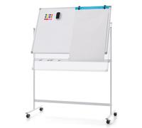 GIANTEX Tableau Blanc Mobile, Tableau Double Face 120 x 80 CM avec Marqueurs Noirs, Caoutchouc, Aimants, 4 Roulettes Verrouillables, Tableau Blanc Réversible Réglable en Hauteur,Blanc