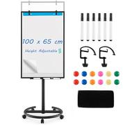 GIANTEX Tableau Blanc sur Pied 100 x 65 cm, Tableau Blanc Effacable à Roulettes, Hauteur Réglable, Face Magnétique, Porte-stylos, effaçable à sec, Gomme, Marqueurs, Aimants, Clips, Noir