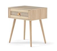 GIANTEX Tables de Chevet Cannage-Table d'Appoint Bohème-Table de Nuit-Tiroir en Rotin-Pieds en Pin-48x40x58cm-Chambre,