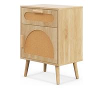 GIANTEX Tables de Chevet Cannage- Table de Nuit Rotin- Table d'Appoint avec Tiroir et Armoire- 4 Pieds en Pin- pour Chambre, Salon