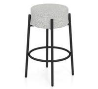 GIANTEX Tabouret de Bar, Chaise de Bar, Siège Rond Rembourré, Tissu en Lin, Repose-Pieds, Cadre en Métal, Coussinets Réglables, Charge 150 kg, Tabouret pour Cuisine, Salle à Manger, Café, Gris