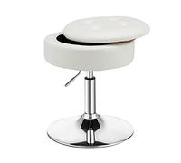 GIANTEX Tabouret de Coiffeuse Rotatif à 360° Réglable en Hauteur de 51 à 66 cm, Tabouret Maquillage Pivotant avec Plateau Amovible et Espace de Rangement, pour Chambre à Coucher, Salon, Bar (Blanc)