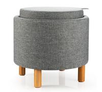 GIANTEX Tabouret Rond avec Rangement, Pouf Rond Rangement avec Couvercle, Pieds en Bois Antidérapants, Table à Plateau, Repose-Pied, Tabouret Rembouré pour Salon, Chambre, 44 x 44 x 42 CM (Gris)