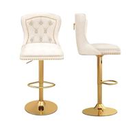 GIANTEX Tabourets de Bar avec Dossier Lot de 2, Chaises de Bar Piovantes en Velour avec Repose-Pieds, Hauteur Réglable 67 à 87 CM, Tabouret Ergonomique pour Cuisine, Restaurant, Café (Beige)